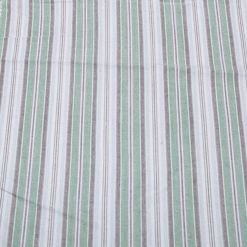 Color woven polyester-cotton green and grey white stripes fabric